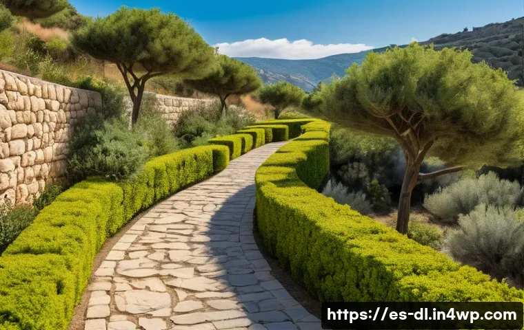 인간 동물 공존을 위한 관광 시설의 건축적 접근 - A serene eco-tourism park in a Mediterranean landscape featuring natural stone walls and lush living...