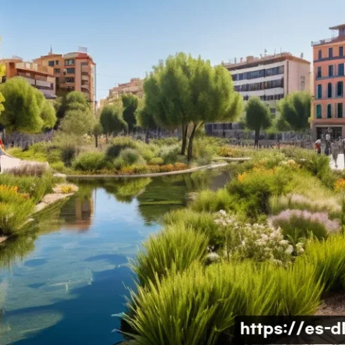 Home 32 도시에서의 인간 동물 공존을 위한 연구 동향 - A vibrant urban park scene in a Spanish city featuring multifunctional green spaces designed to inte...