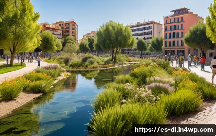 도시에서의 인간 동물 공존을 위한 연구 동향 - A vibrant urban park scene in a Spanish city featuring multifunctional green spaces designed to inte...